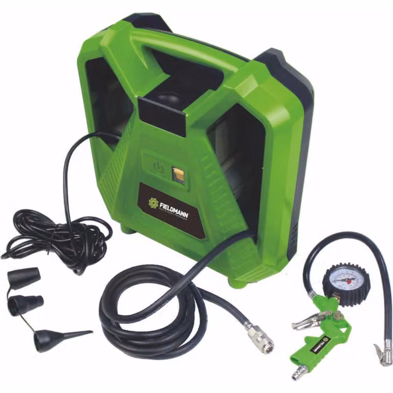 FIELDMANN FDAK 201101-E Compressore d'aria senza olio e serbatoio, capacità di aspirazione: 180L/min, lunghezza del tubo in PVC: 3M, 8 pezzi di accessori