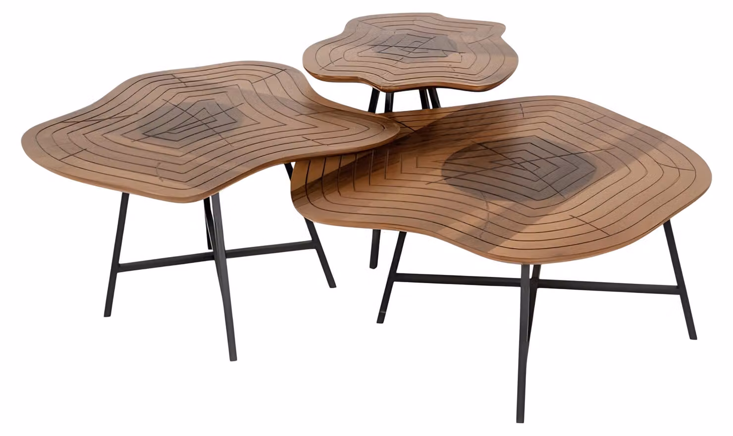 Eleganter Brauner Holz Couchtisch mit Zwei Beistelltischen Set