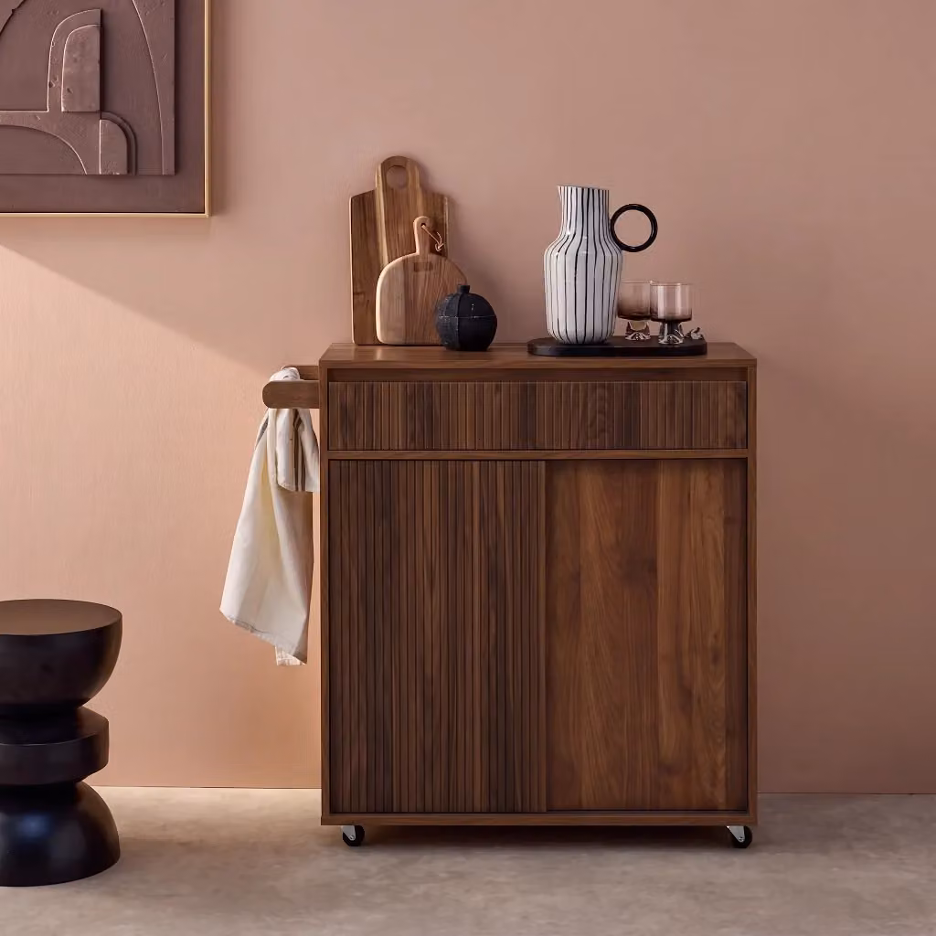 Carrello da cucina in legno SWEEEK in stile scandinavo con finitura opaca color noce L: 80 cm, P: 50 cm, H: 90 cm – 2