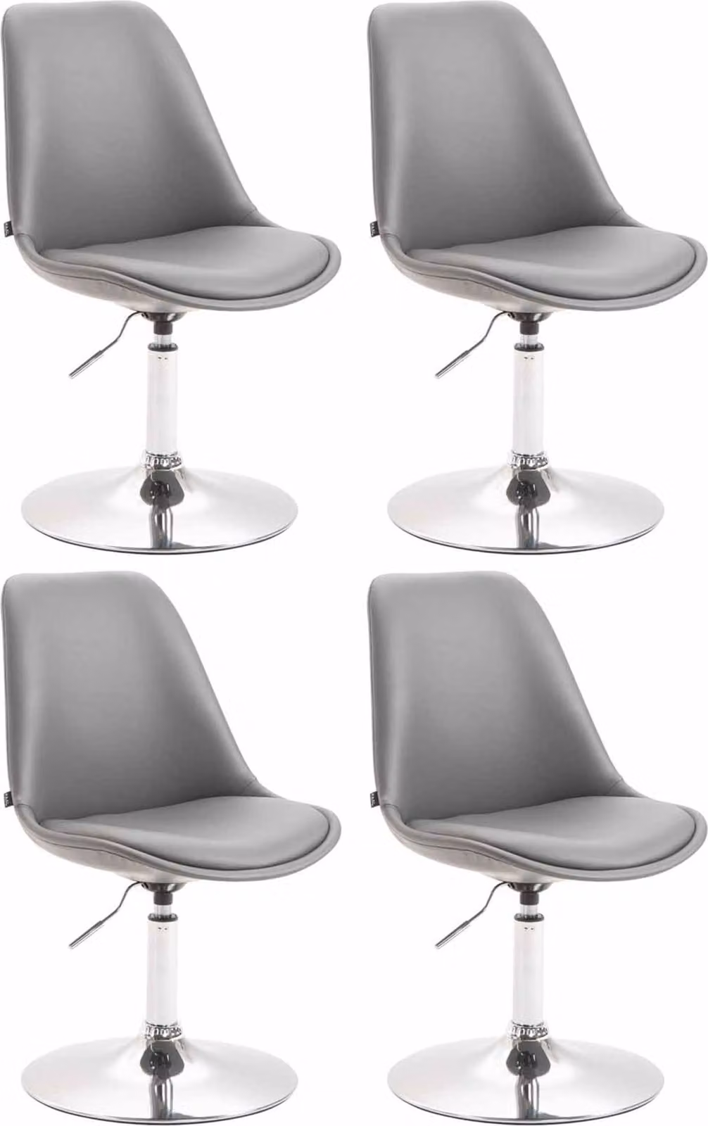 Set di 4 sedie da pranzo Maverick, rivestite in ecopelle, girevoli e con schienale regolabile in altezza, colore grigio, struttura cromata