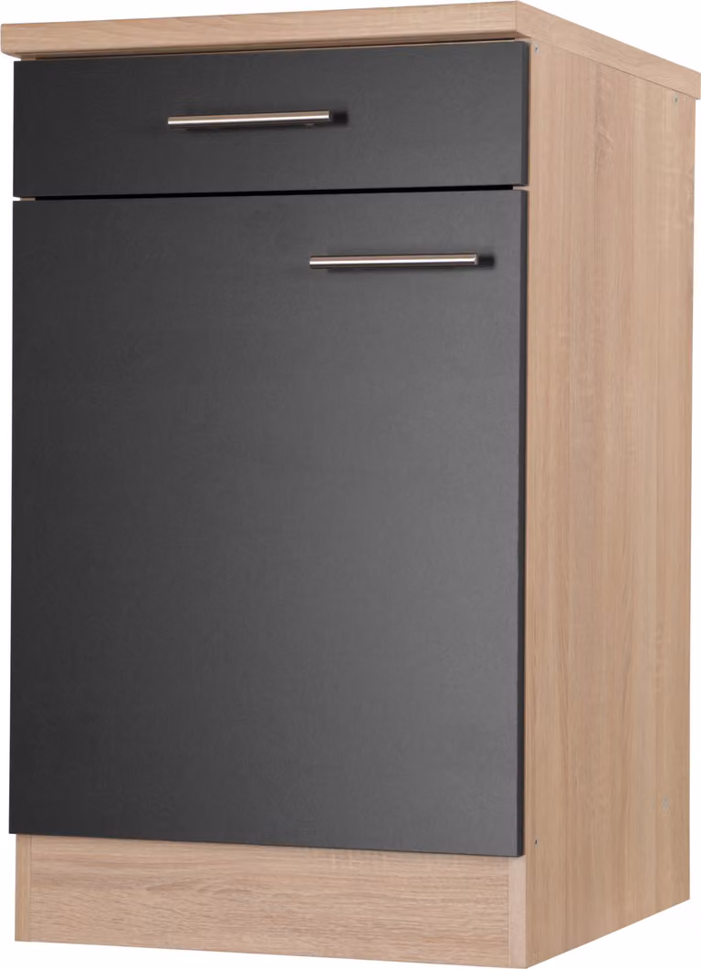 Mobile base da cucina con cassetto da 50 cm in rovere segato grezzo nero merle Respekta