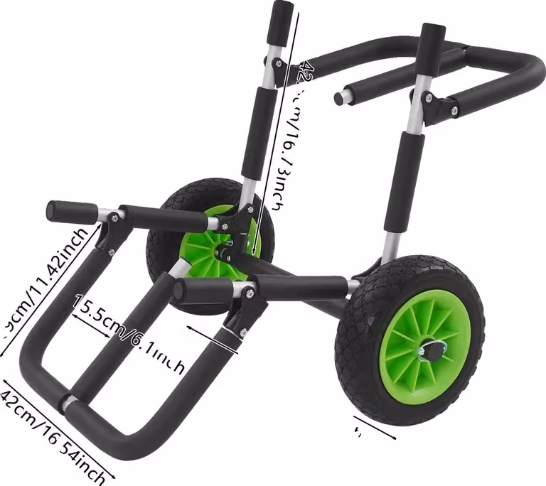 Carrello per kayak, portata 80 kg, struttura in alluminio resistente, verde