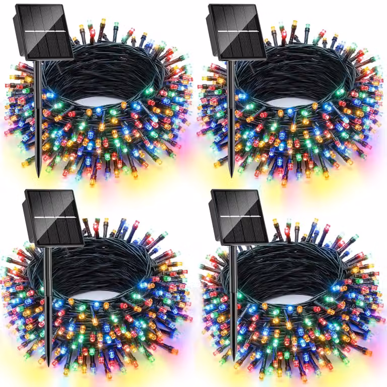 Catena luminosa solare, confezione da 4 pezzi, 100 LED, 8 modalità, impermeabile, per uso esterno