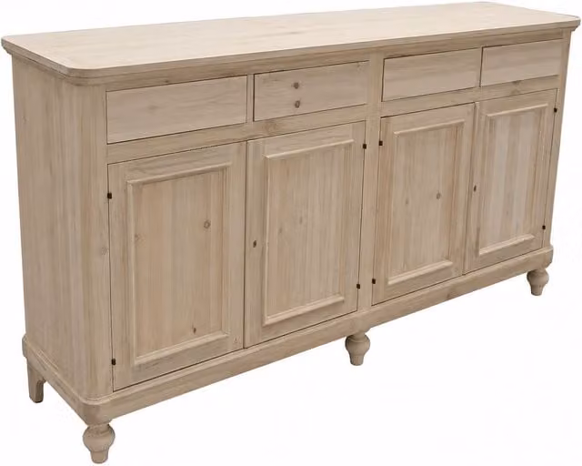 Credenza Mobili 2G in legno di pioppo grezzo con 4 porte e 4 cassetti L: 198 cm, P: 50 cm, H: 107 cm – 1