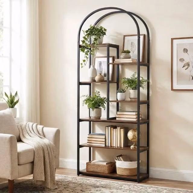 Libreria ad Arco Industriale con 7 Ripiani Aperti Scaffale per Casa e Soggiorno Marrone Rustico 181.5 cm