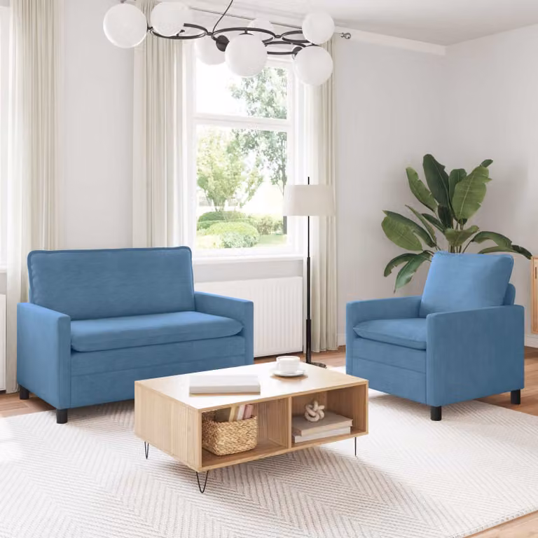 Set di 2 divani moderni vidaXL in tessuto blu con struttura in metallo e cuscini inclusi per il tuo soggiorno