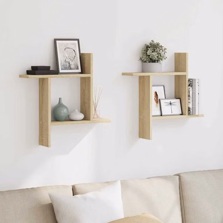 Set di 2 mensole da parete vidaXL in MDF color Rovere Sonoma, L 50 cm x P 12 cm x H 50 cm