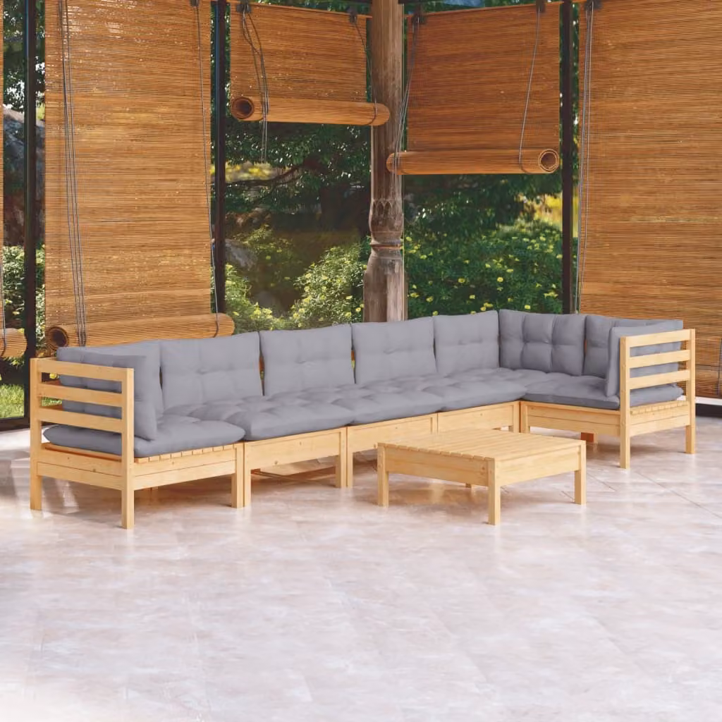 Maison Exclusive - Set Divani da Giardino 7 pz con Cuscini Grigi Massello di Pino