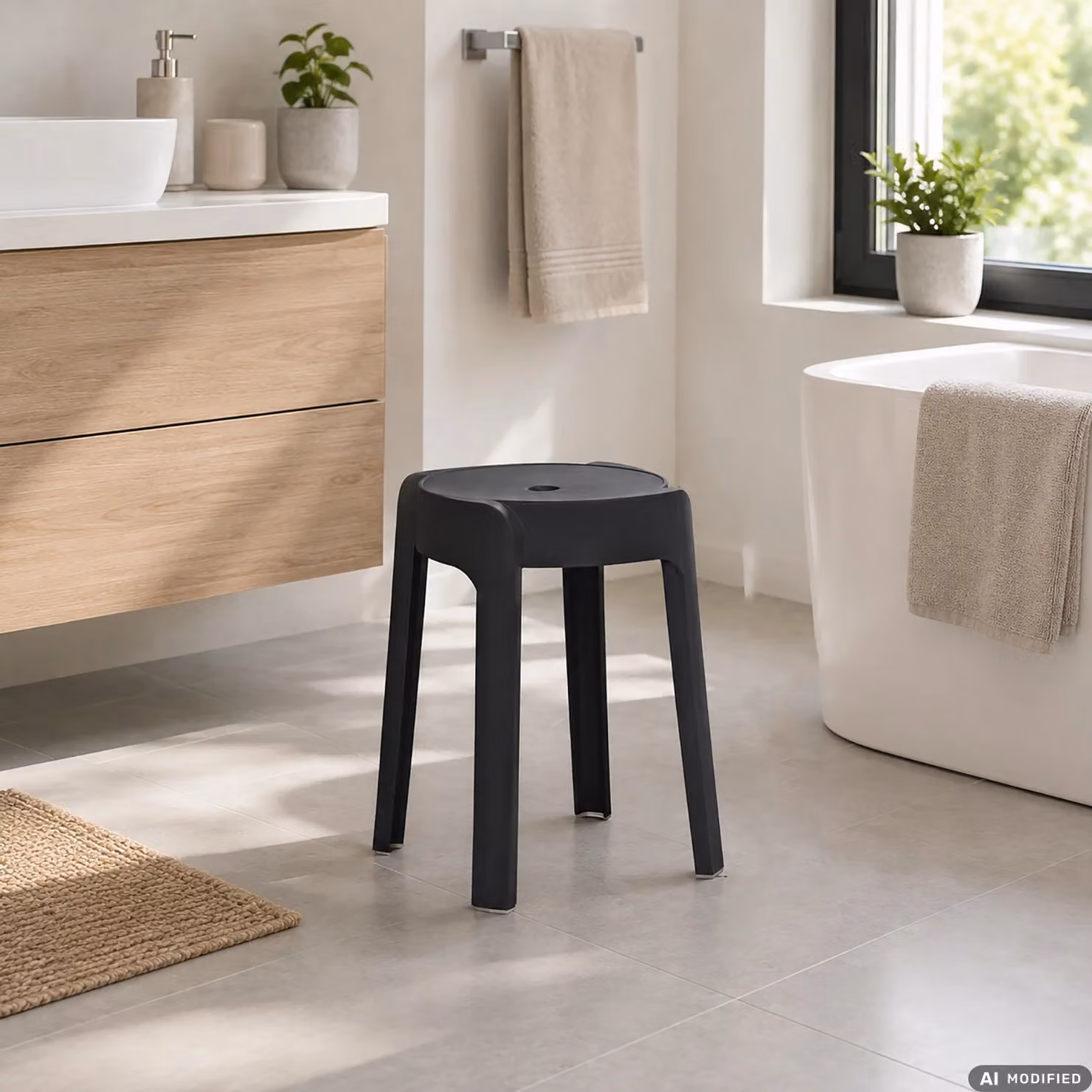 Sgabello moderno VESTIAMO CASA in polipropilene nero, diametro: 33 cm, altezza: 46 cm – 2