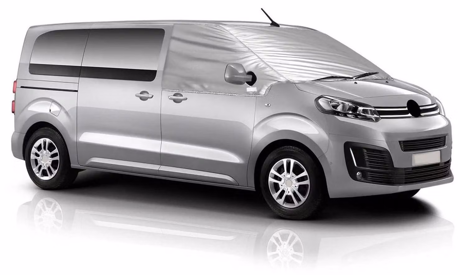Copertura parasole per parabrezza, compatibile con Citroen Jumpy, Opel Vivaro, Fiat Scudo, realizzata in tessuto 600D di alta qualità, colore argento
