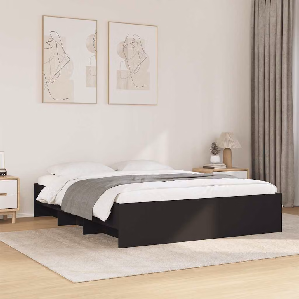 vidaXL Giroletto senza Materasso Nero in Legno Multistrato L: 160 cm, P: 200 cm, H: 163 cm – 1