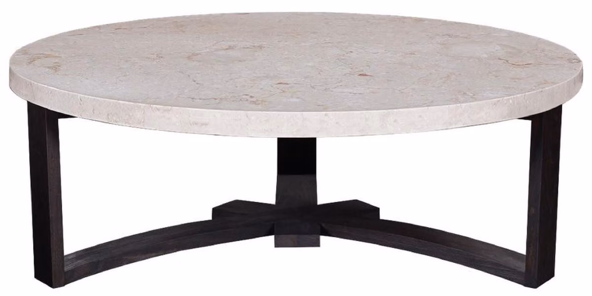 Tavolino Casa Padrino color crema/marrone scuro Ø 130 x H. 45 cm - Tavolino da salotto rotondo con piano in marmo - Mobili da salotto