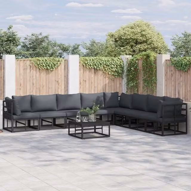 Set Divano da Giardino Moderno vidaXL 9 pz in Metallo Antracite e Nero Opaco