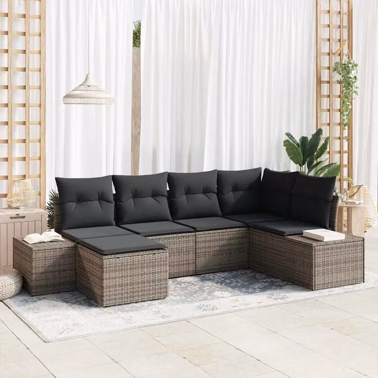 Set Divano da Giardino a L vidaXL 6 pz Grigio con Cuscini e Struttura in Metallo