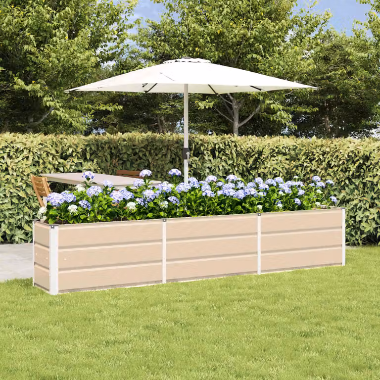 Fioriera vidaXL in acciaio e plastica, colore beige/bianco, L: 240 cm, P: 40 cm, H: 45 cm