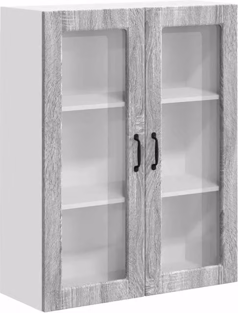Pensile da cucina e soggiorno LUCCA con ante in vetro e finitura legno, Grigio, L: 80 cm, P: 31 cm, H: 100 cm