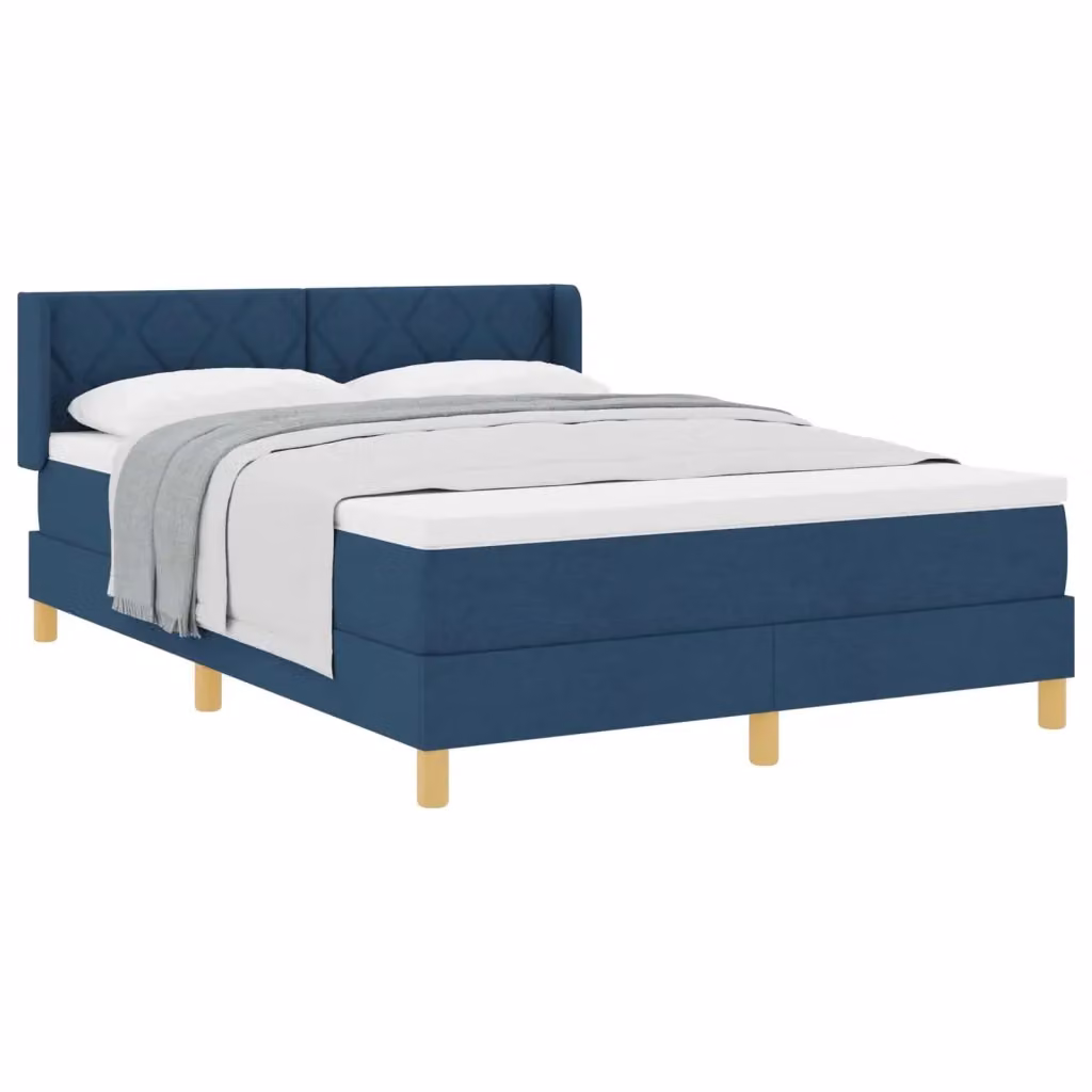 Letto a molle con testiera e materasso vidaXL in tessuto blu L 140 x P 200 cm – 2