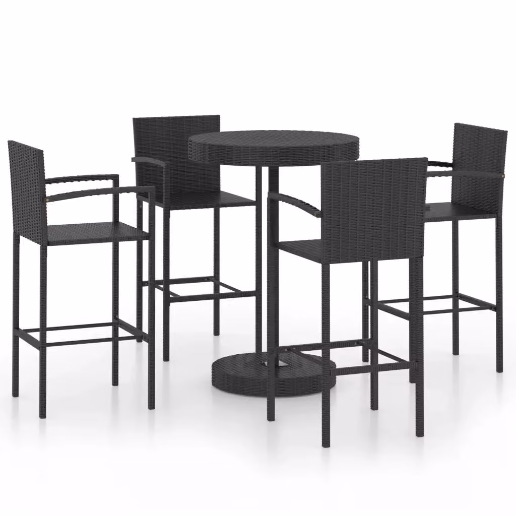 Set Bar da Giardino vidaXL in Polyrattan Nero con 5 Pezzi e Cuscini Rimovibili – 2
