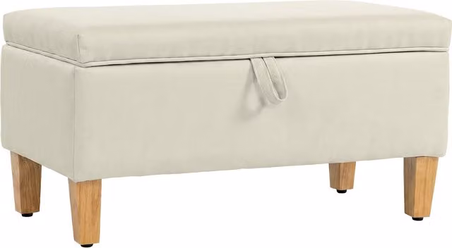 Panca Contenitore HOMCOM con Poggiapiedi Imbottito in Effetto Lino e Piedi in Legno di Caucciù, Beige, L: 71 cm, P: 37 cm, H: 36 cm – 1