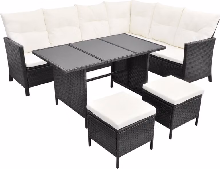 Set Divani da Giardino 4 pz con Cuscini in Polyrattan Nero