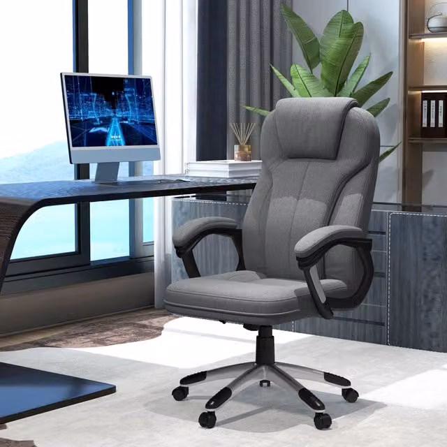 Sedia da ufficio ergonomica grigia in poliestere 66 x 75 x 110-120 cm con poggiatesta