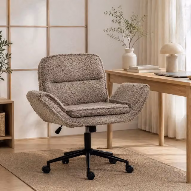 Sedia da ufficio 60.0x30.0x53.0 cm regolabile in altezza e girevole in teddy marrone