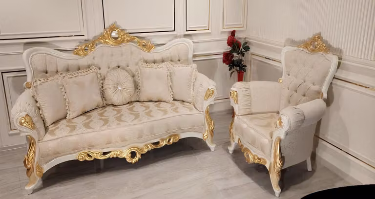 Luxus Gruppe Sofagarnitur 3+1 Sitzer Garnitur Stoff Sofa Sofas Sessel Barock