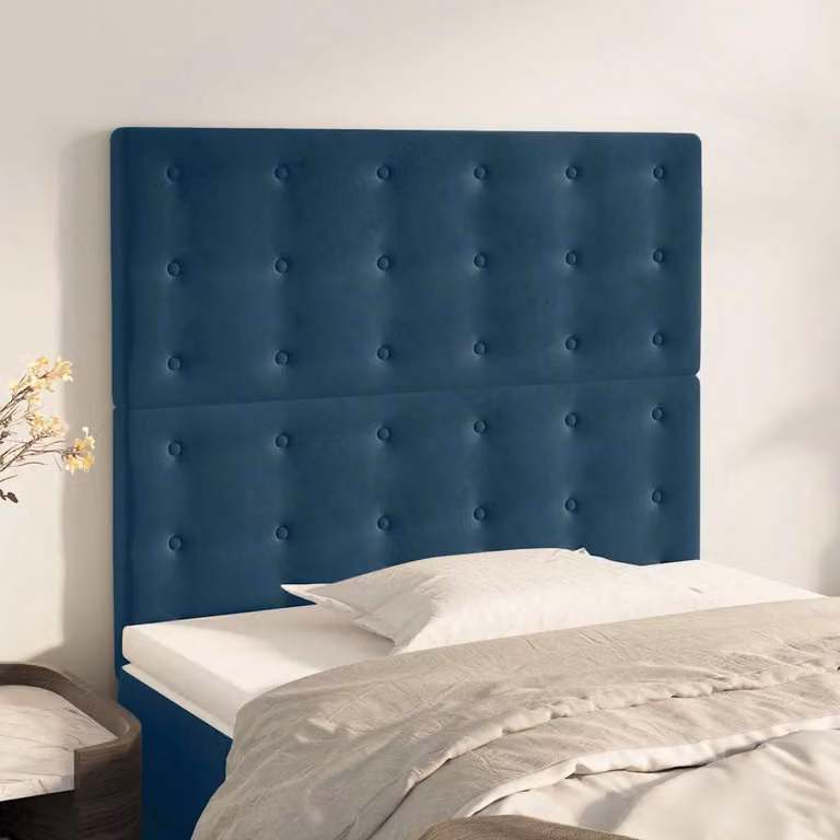 Testiera per letto vidaXL in velluto blu scuro con pannello imbottito, L: 100 cm, P: 5 cm, H: 118-128 cm