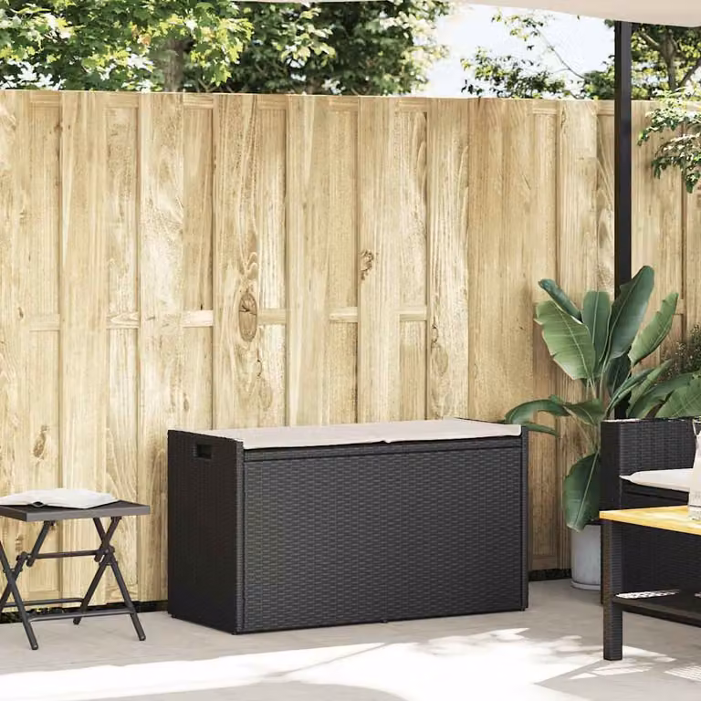 vidaXL Cassapanca da Esterno con Cuscino Nera 100 cm in Polyrattan