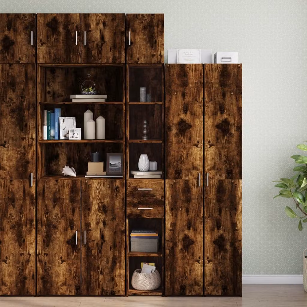 Mobile vidaXL in Rovere Fumo con Ante e Ripiani, L/P/H: 30 x 42,5 x 225 cm