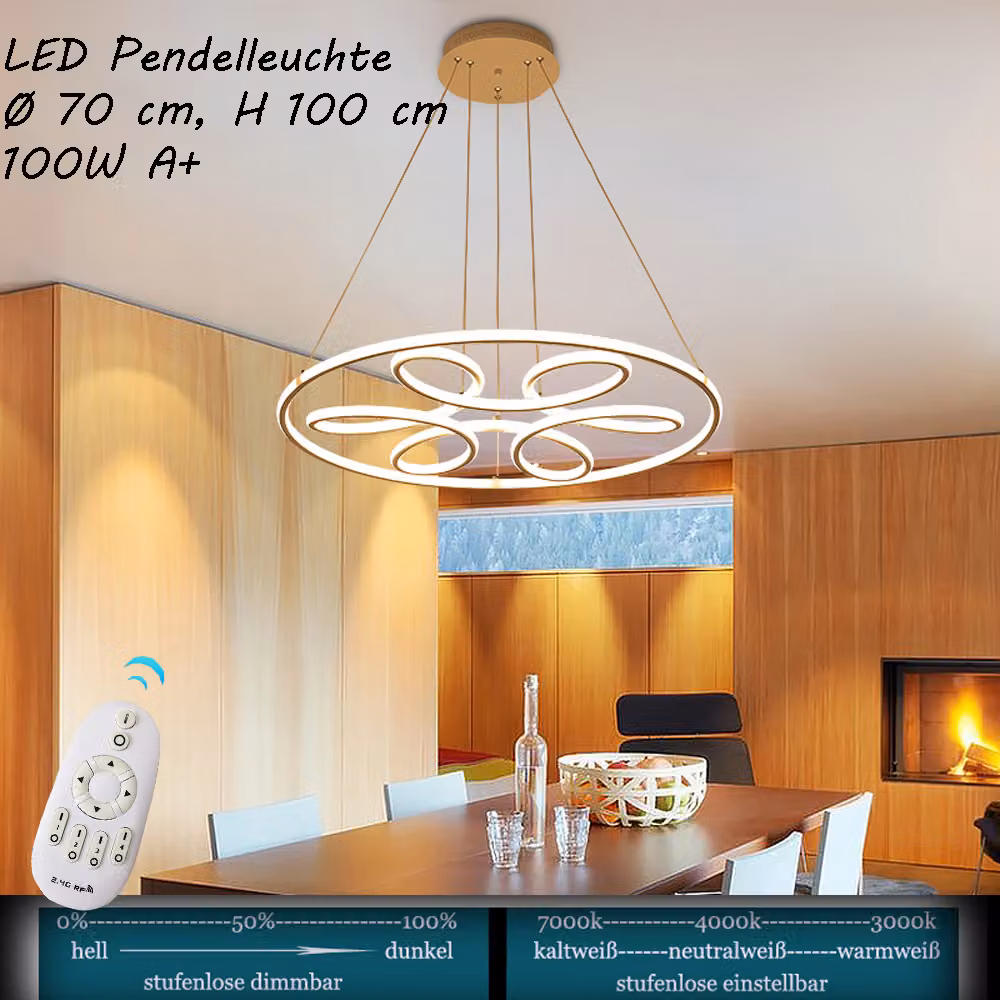 XW808 Lampada a sospensione a LED con telecomando, colore/luminosità della luce regolabile A+
