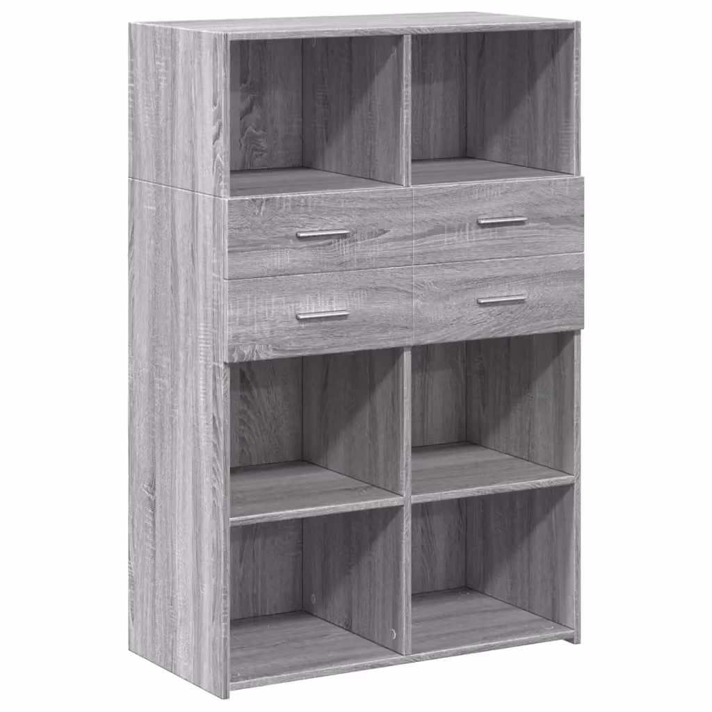 Credenza moderna vidaXL in legno multistrato e MDF, colore grigio, L 80 cm, P 42,5 cm, H 124 cm – 2