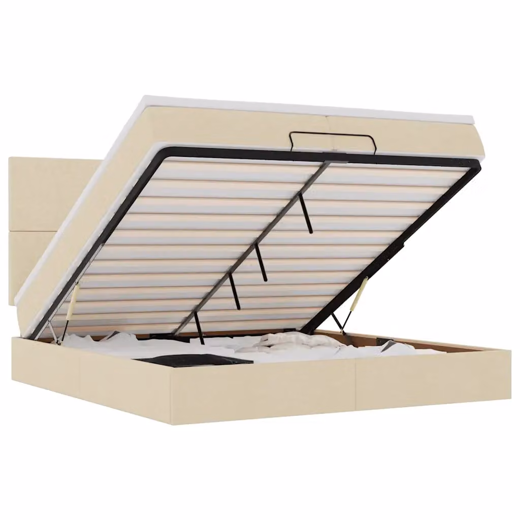 Letto con contenitore a sollevamento vidaXL in tessuto beige e bianco, L 200 x P 200 cm – 2