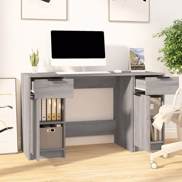 The Living Store Scrivania con mobile laterale in legno grigio Sonoma