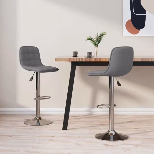 Set di 2 sgabelli da bar vidaXL in tessuto grigio con struttura in metallo e plastica per soggiorno o sala da pranzo