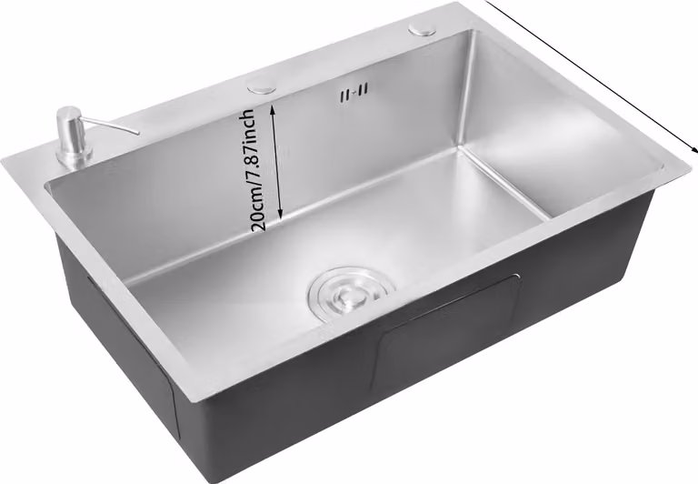 Lavello da cucina, design spazioso, sistema di scarico rapido, colore argento
