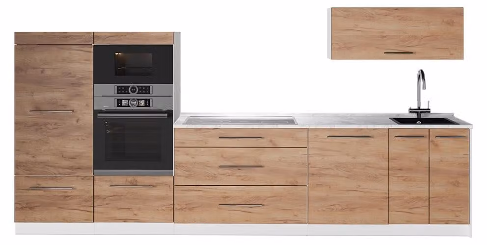 Cucina componibile Vicco Fame-Line Rovere dorato 340 cm, PL Marmo, Model 62961