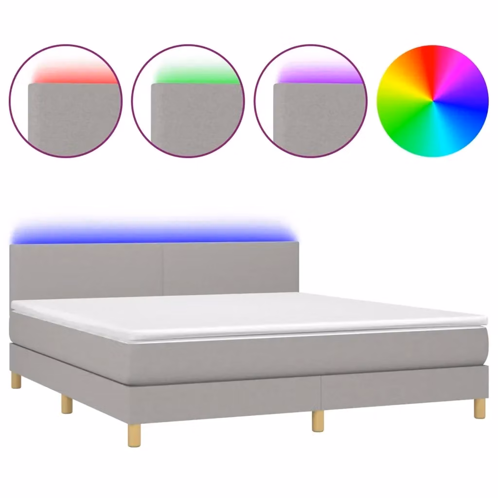 Letto a molle con illuminazione LED e porta USB vidaXL in tessuto grigio e bianco L/P: 160 x 200 cm – 2