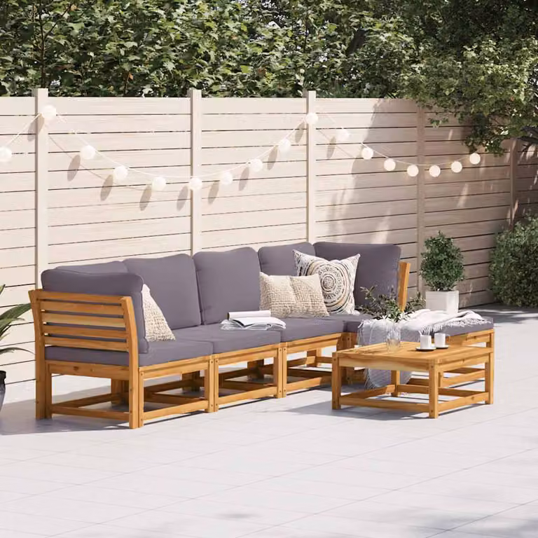 vidaXL Set Salotto da Giardino Moderno in Legno di Acacia con Cuscini, 6 Pezzi, Marrone e Grigio