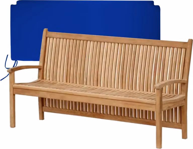 Teakholz Bank Pescara 150cm Massivholz Wetterfest + Sitzkissen Blau