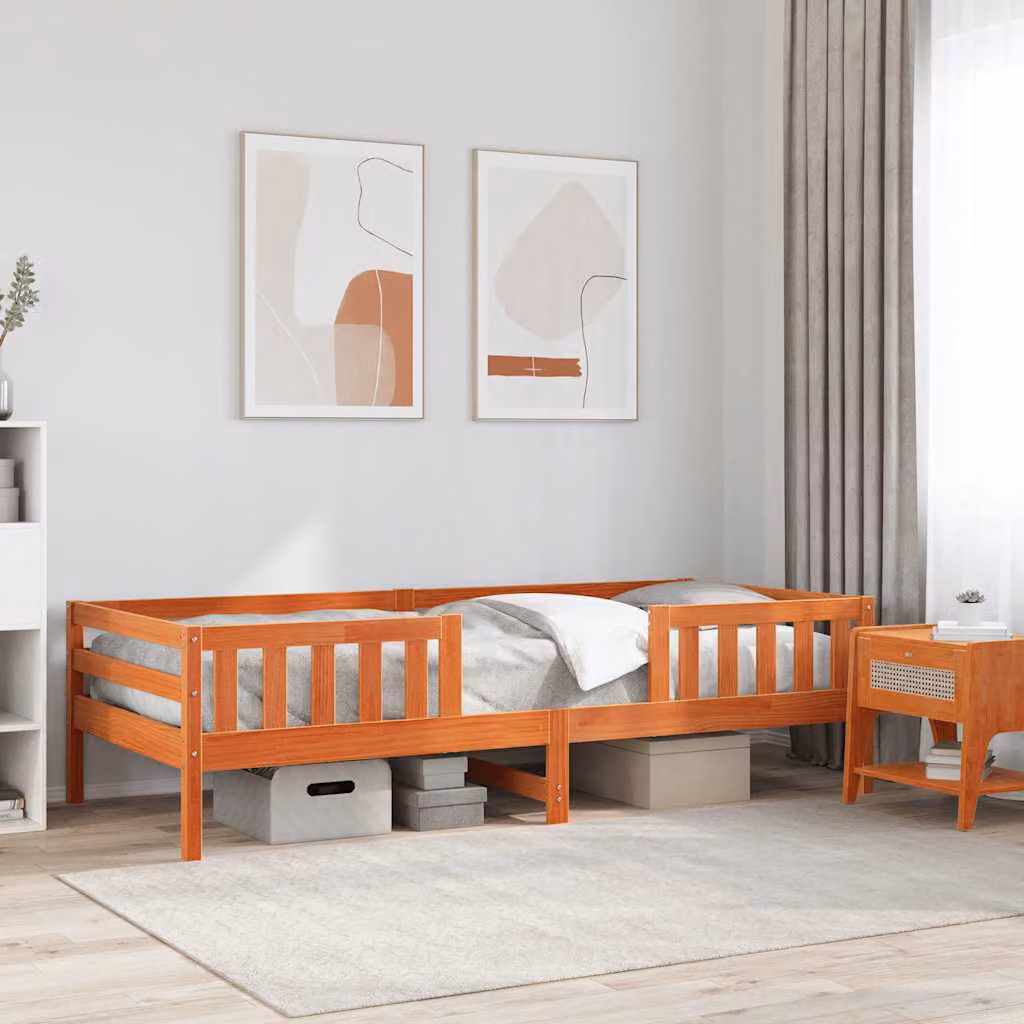 Letto in legno di pino vidaXL marrone cera con doghe fisse L/P: 90 x 200 cm