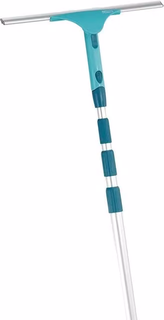 Kit di pulizia finestre Leifheit con manico telescopico in acciaio e panni in microfibra, colore turchese
