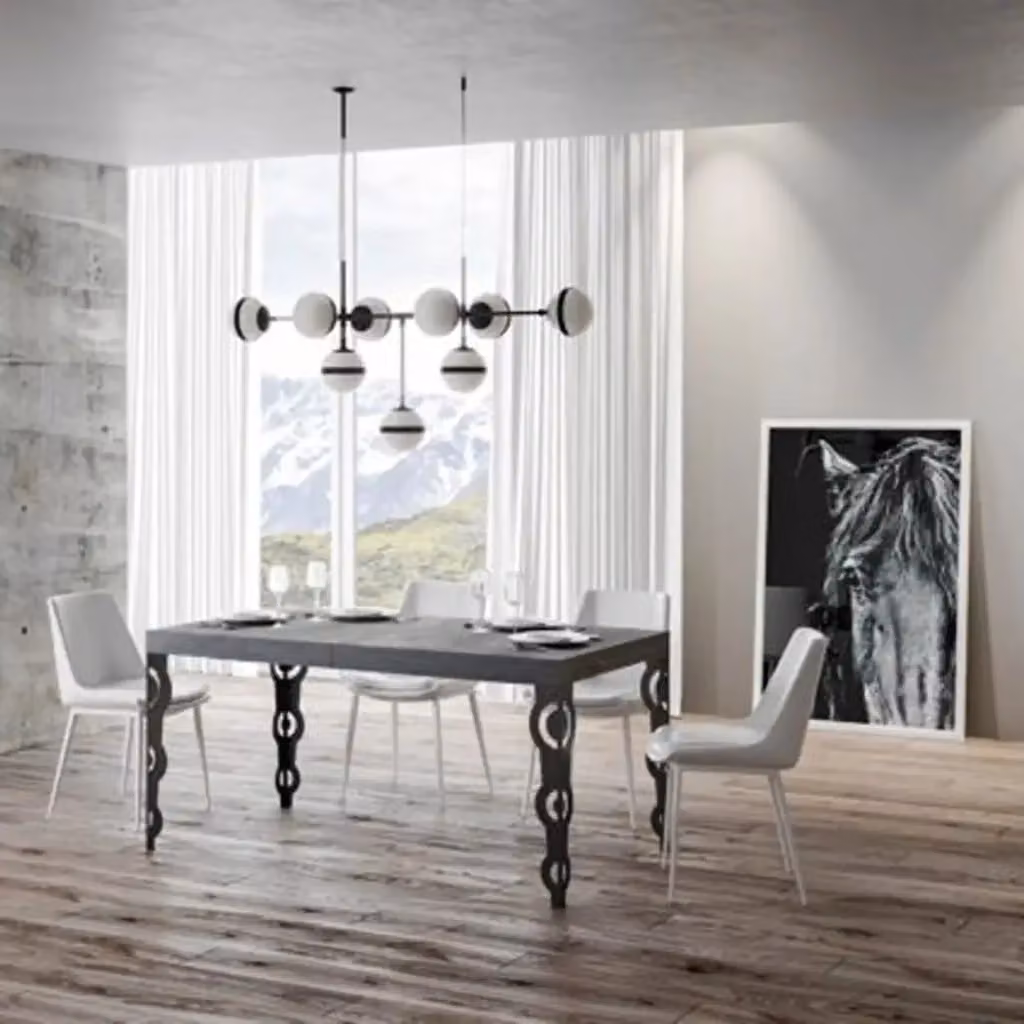 Tavolo allungabile Itamoby Karamay moderno colore grigio cemento con gambe antracite L: 130-390 cm, P: 90 cm – 2