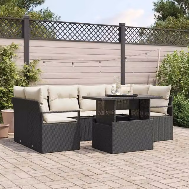 Set Divano da Giardino 7 pz 6-Numero di posti Nero polyrattan 3348753