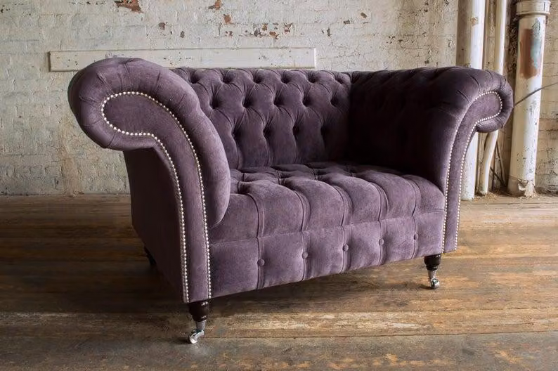 Chesterfield Sofa Fernseh Couch 1 Sitzer Luxus Textil Stoff Couchen Polster #8