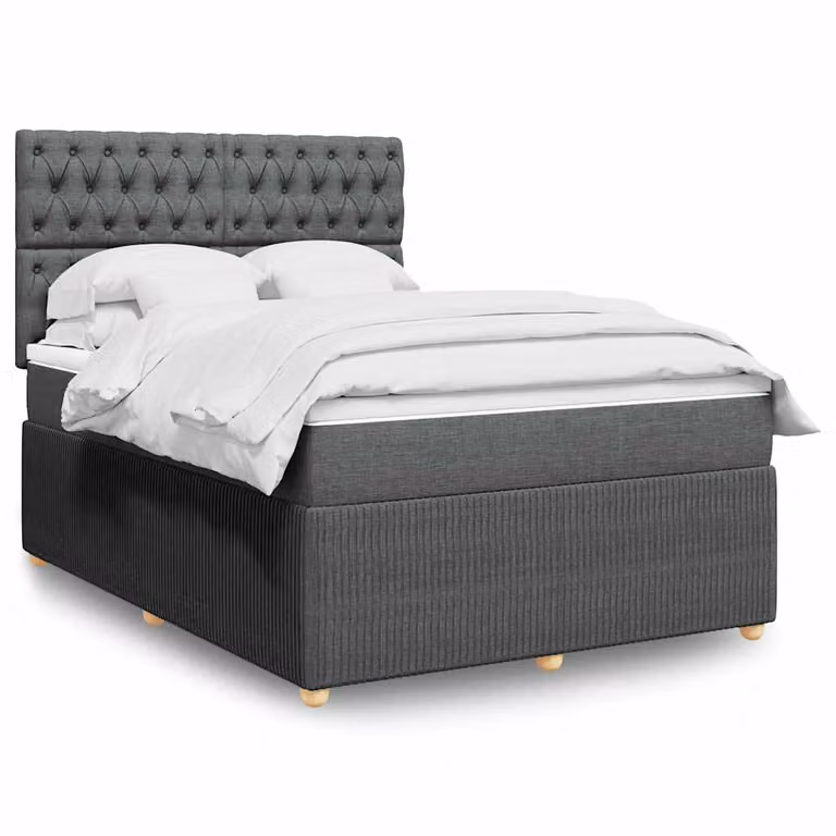 vidaXL Giroletto a Molle con Materasso Ibrido in Tessuto Grigio e Bianco L 140 x P 200 cm