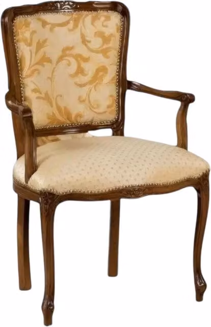 Poltrona imbottita in legno di faggio intagliata con fregi floreali beige e giallo Mobili 2G L: 84 cm, P: 59 cm, H: 50 cm – 1