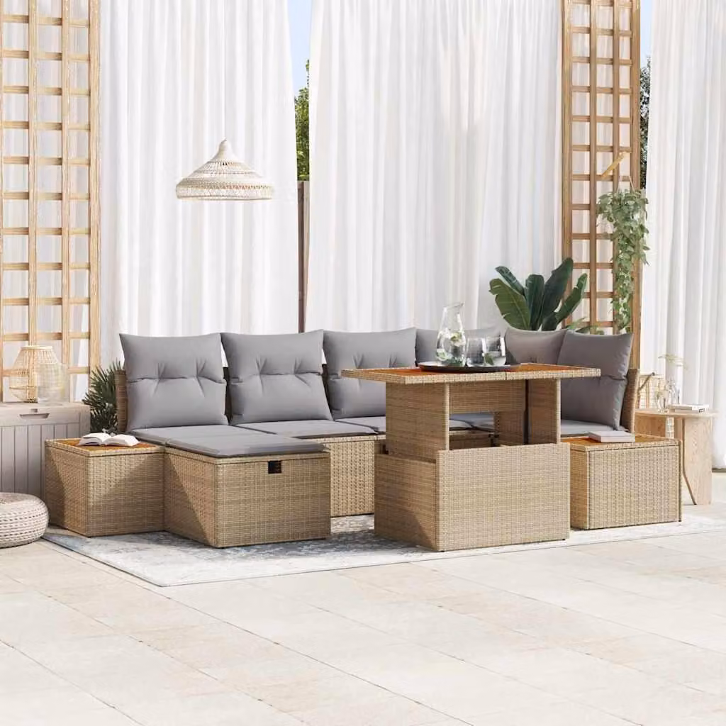 Maison Exclusive - Set da giardino composto da 7 pezzi, divano in rattan sintetico beige