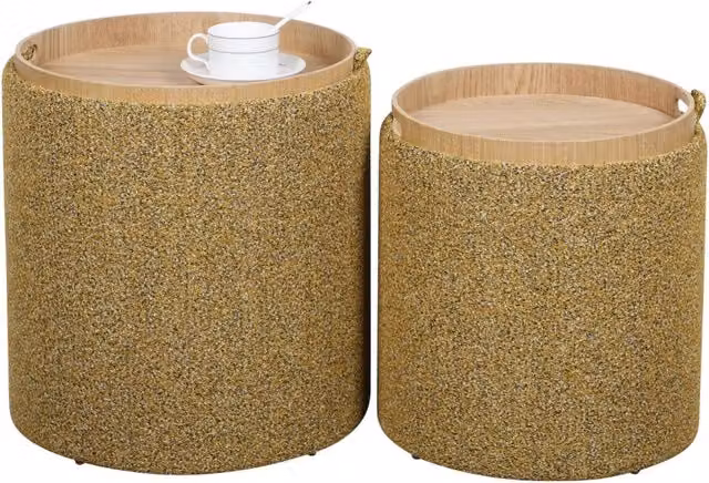 Set di 2 Pouf con Contenitore Sasha GIORDANOSHOP in Poliestere Giallo Senape