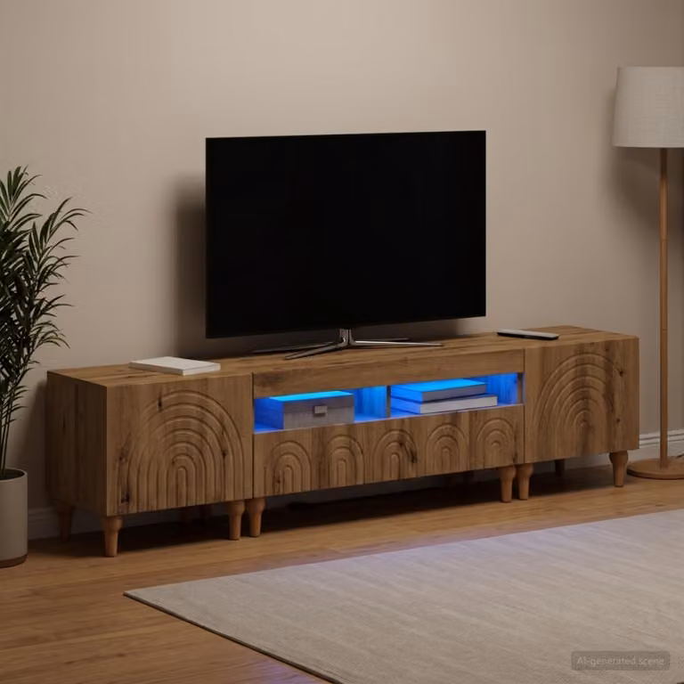 Mobile TV stand vidaXL in legno ingegnerizzato rovere e grigio con illuminazione integrata per il tuo soggiorno